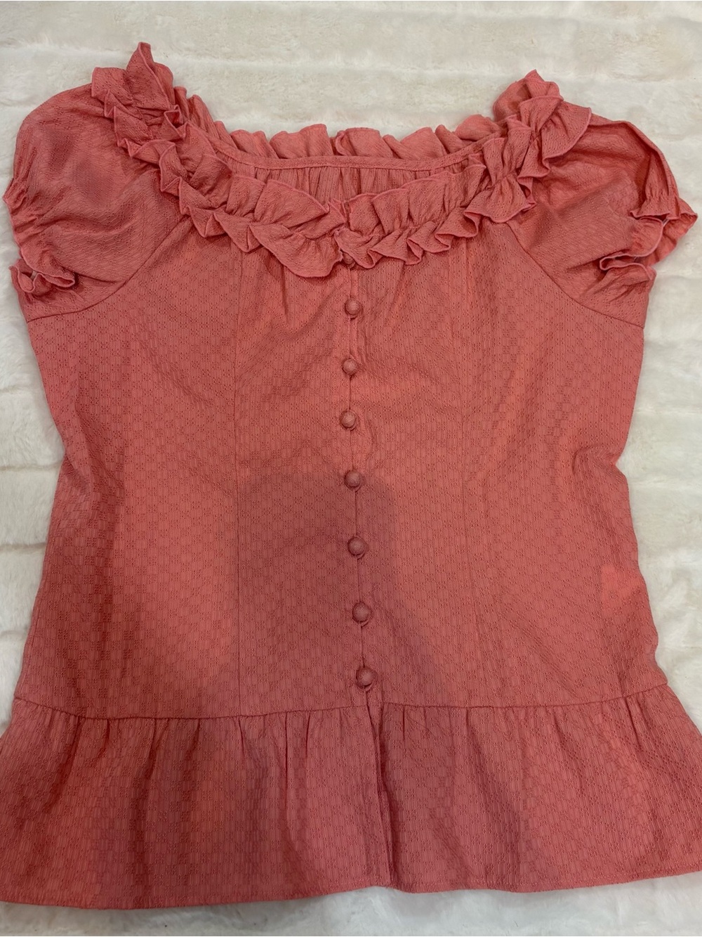 Vintage Ruffled Button-Front Blouse in Coral